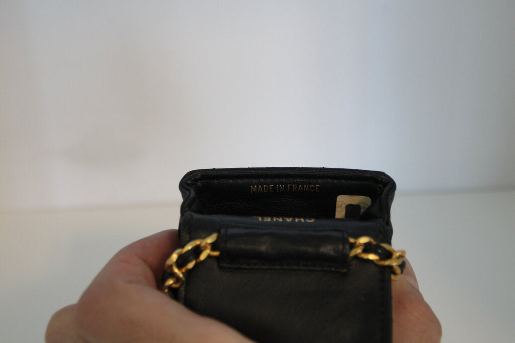 Chanel Vintage Matelasse Black Lambskin Micro Mini Chain Shoulder Bag