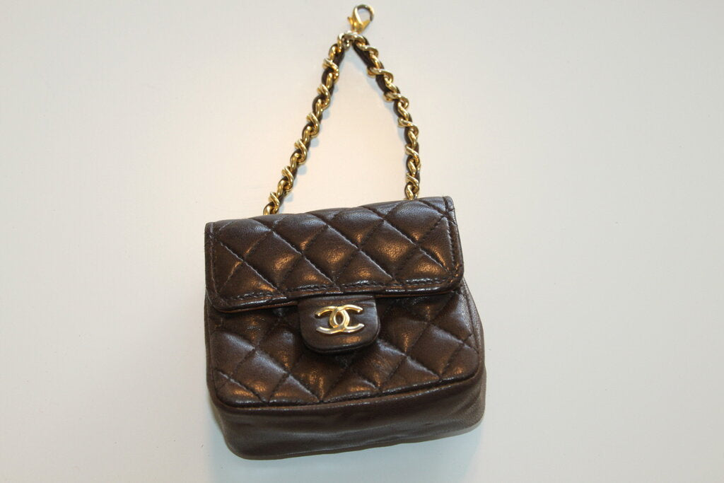 Chanel Vintage Brown Micro Mini Matelasse CC Flap Charm Belt Pouch