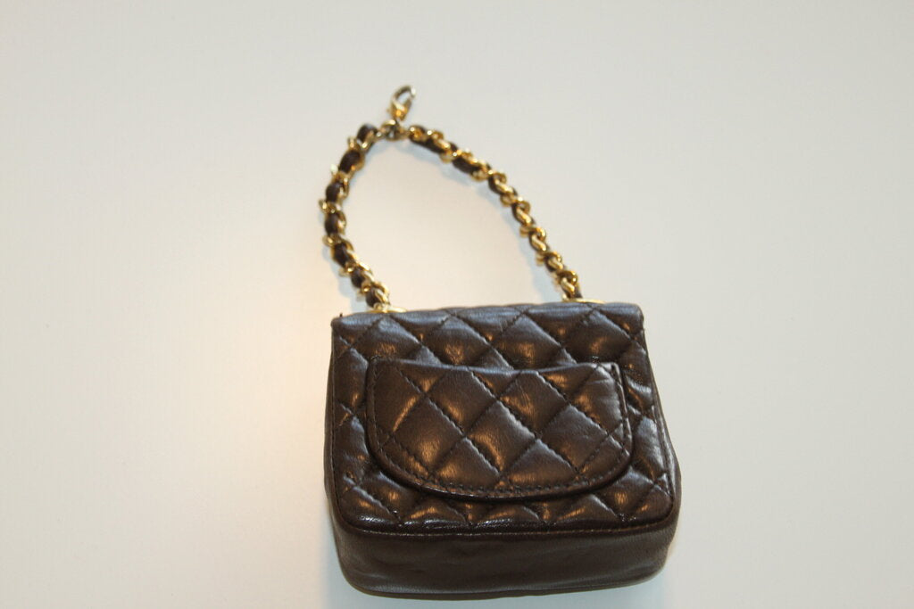 Chanel Vintage Brown Micro Mini Matelasse CC Flap Charm Belt Pouch