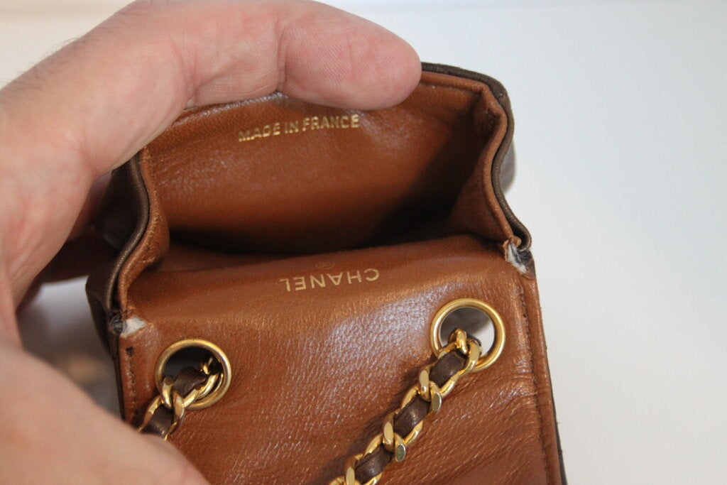 Chanel Vintage Brown Micro Mini Matelasse CC Flap Charm Belt Pouch