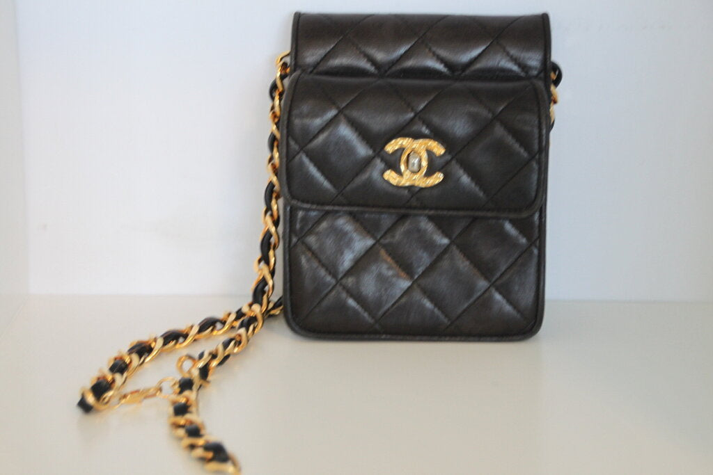 Chanel Vintage Mini CC Flap Convertible Belt Bag Brown Lambskin Gold HW