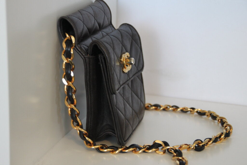 Chanel Vintage Mini CC Flap Convertible Belt Bag Brown Lambskin Gold HW