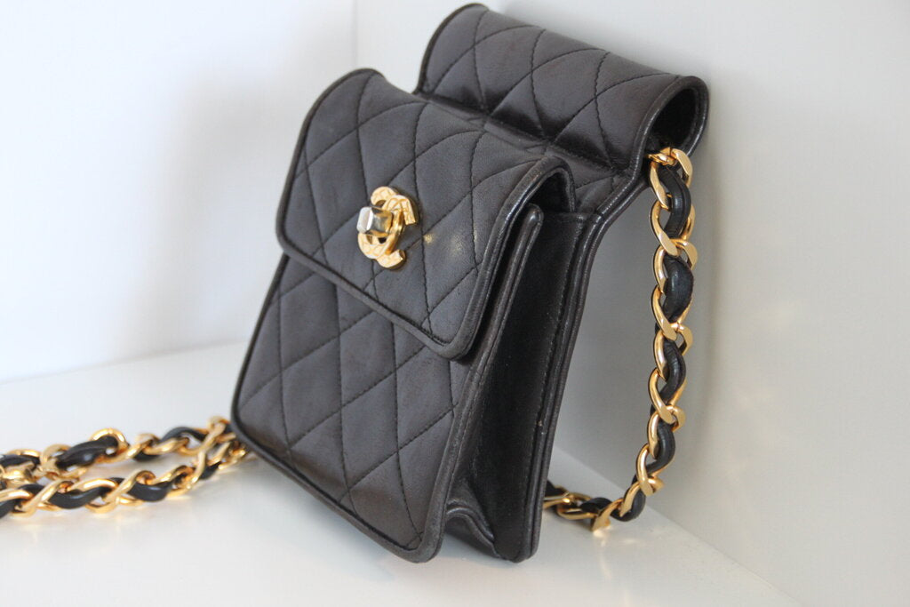 Chanel Vintage Mini CC Flap Convertible Belt Bag Brown Lambskin Gold HW