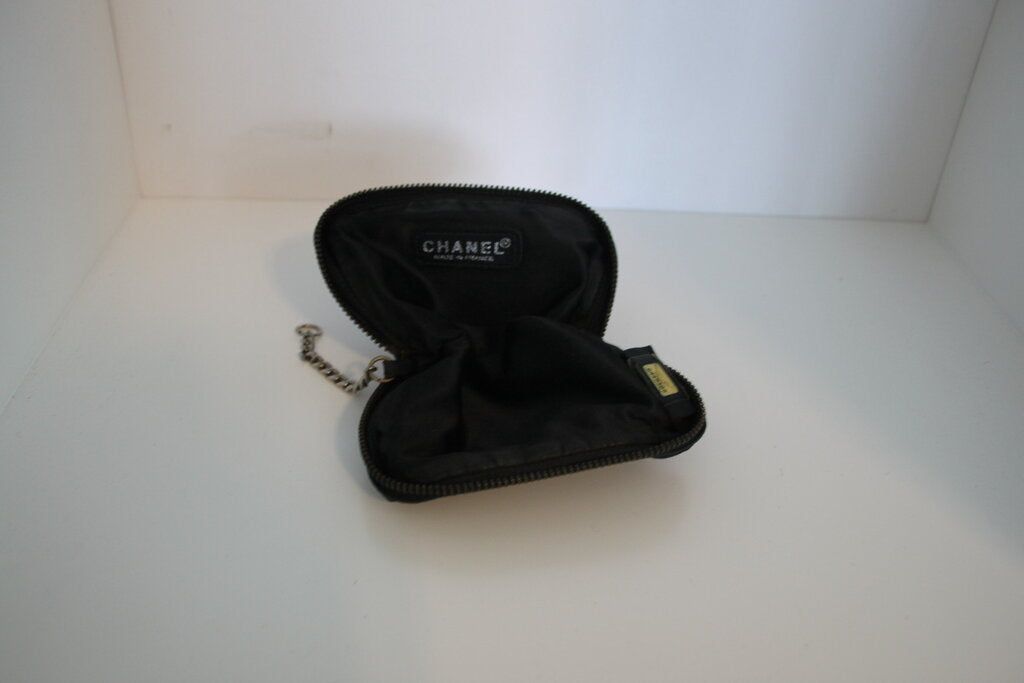 Chanel CC Logo Black Nylon Zip Coin Pouch