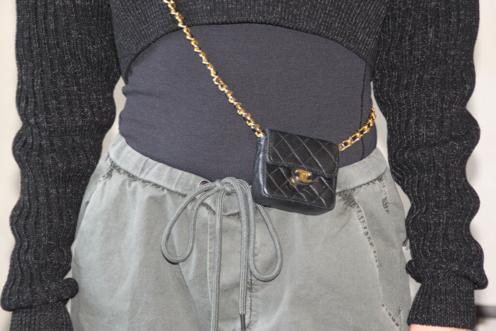 Chanel Vintage Matelasse Black Lambskin Micro Mini Chain Shoulder Bag