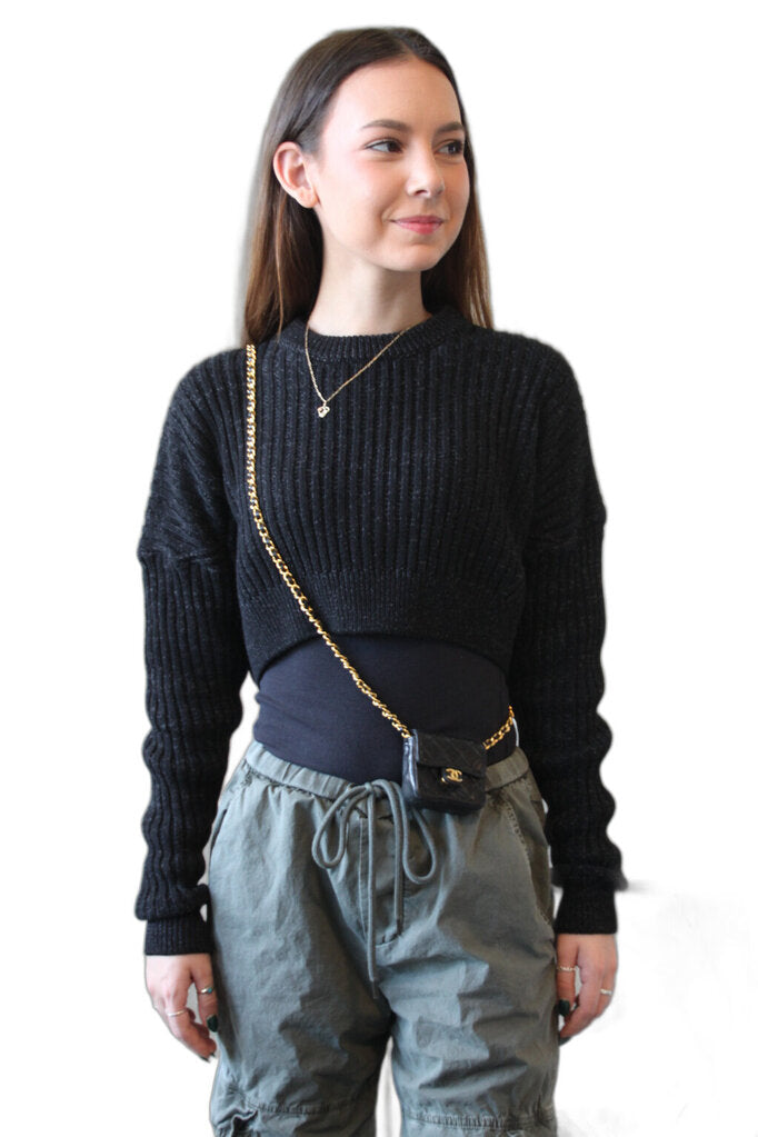 Chanel Vintage Matelasse Black Lambskin Micro Mini Chain Shoulder Bag