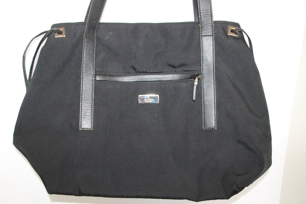 Gucci Black Nylon Leather Drawstring Tote