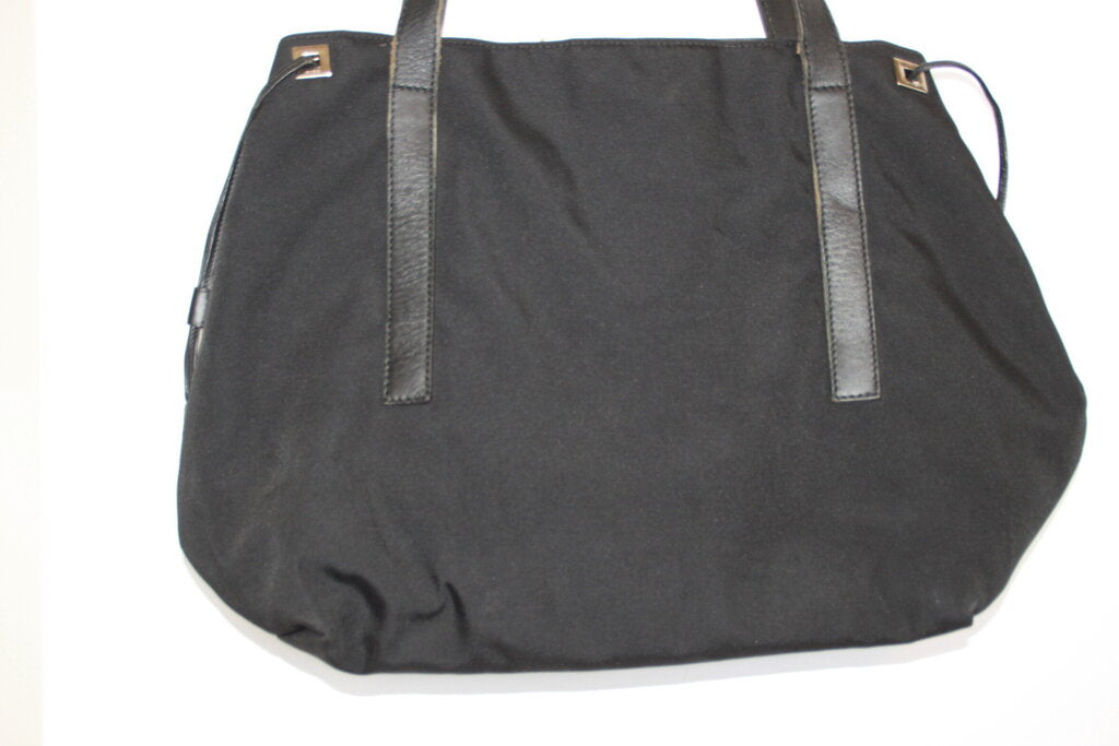 Gucci Black Nylon Leather Drawstring Tote
