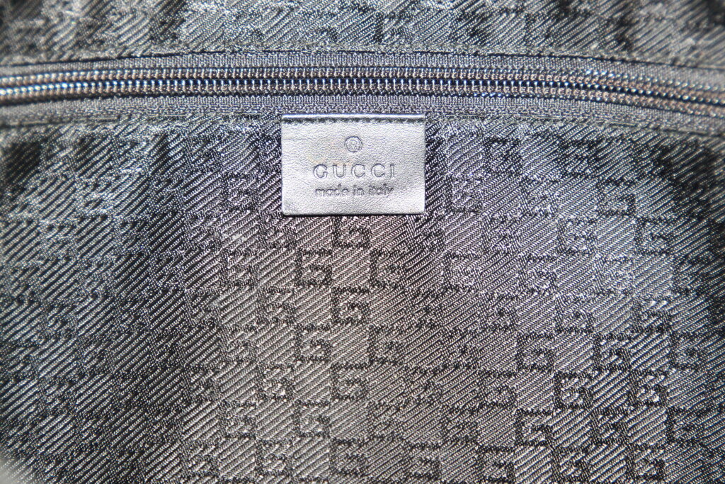 Gucci Black Nylon Leather Drawstring Tote