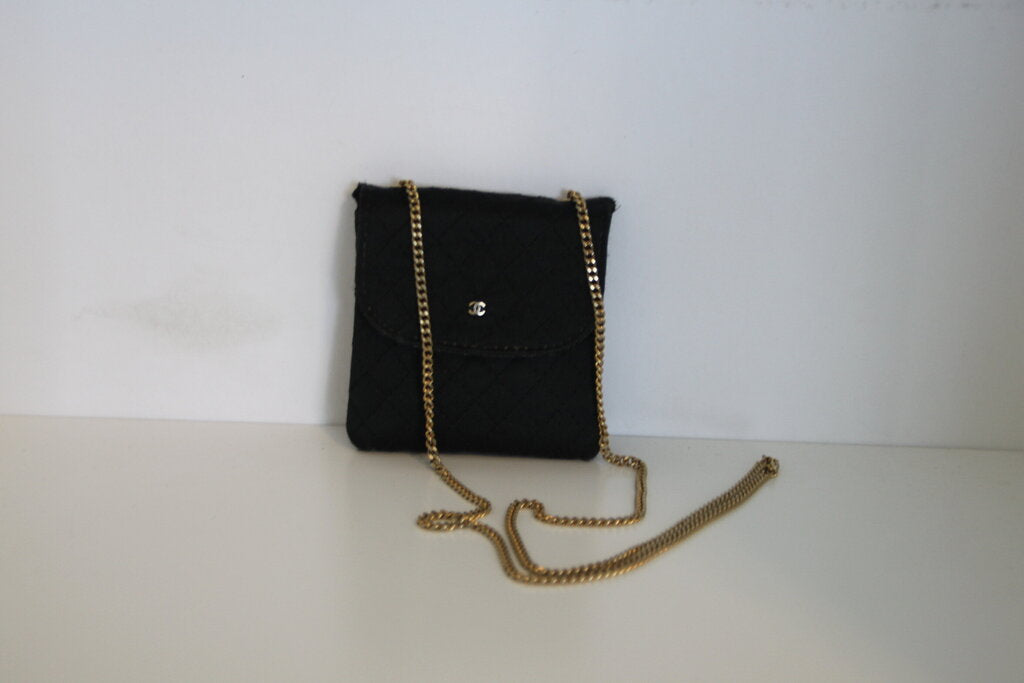 Chanel Vintage Micro Mini Quilted Black Fabric Flap Shoulder Bag