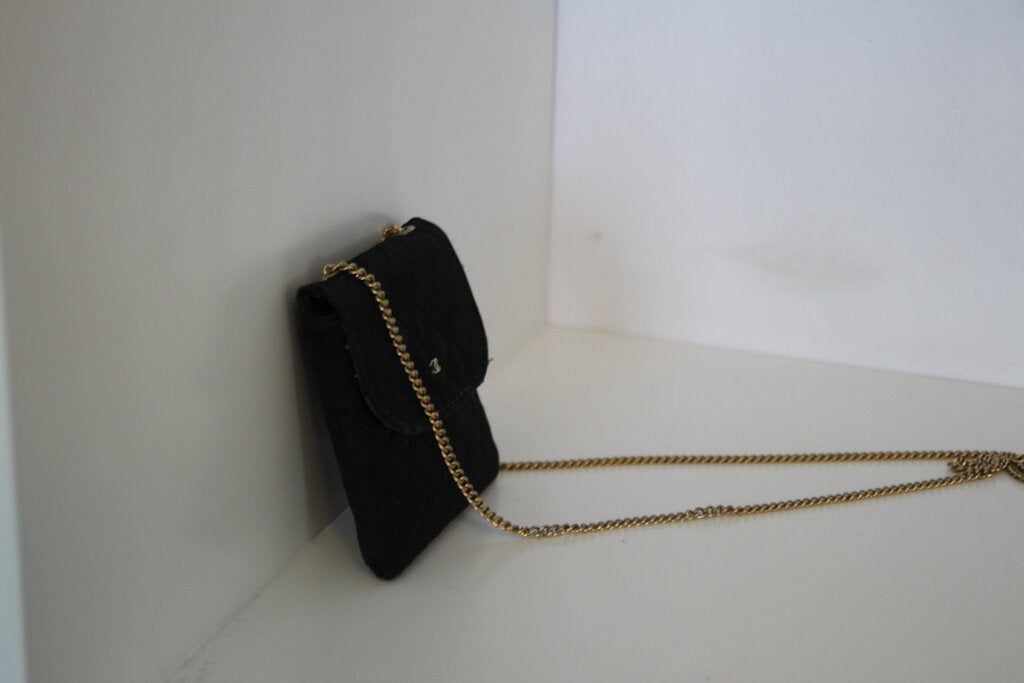 Chanel Vintage Micro Mini Quilted Black Fabric Flap Shoulder Bag