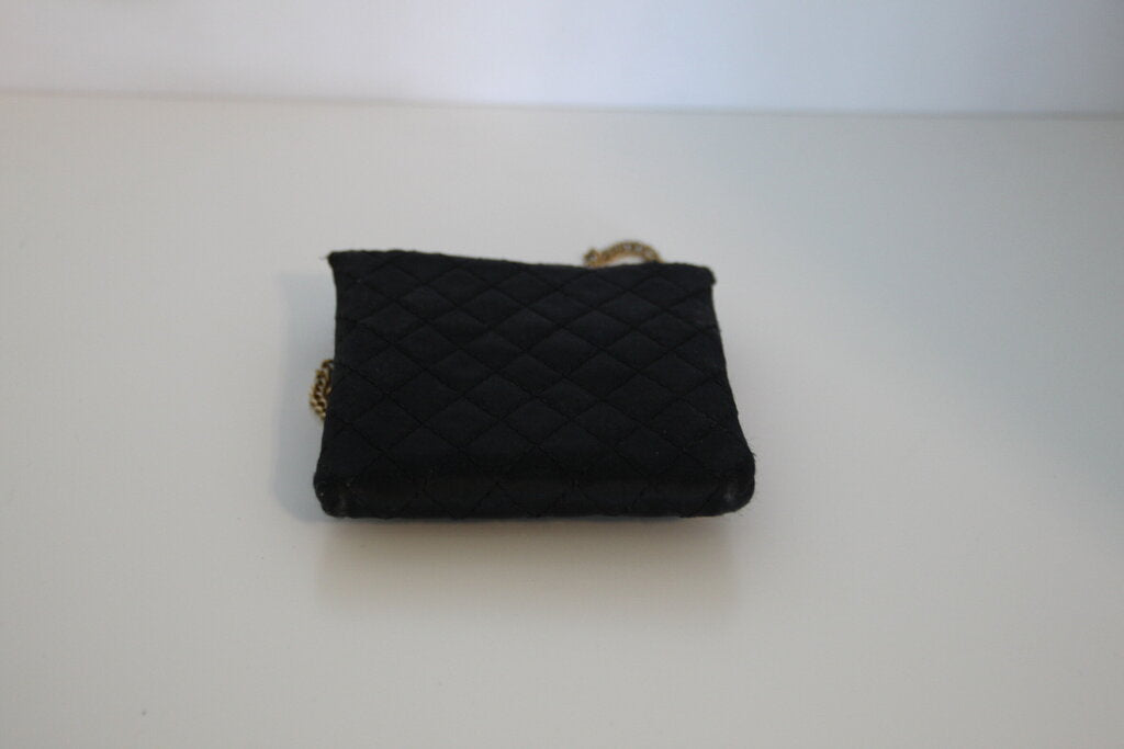 Chanel Vintage Micro Mini Quilted Black Fabric Flap Shoulder Bag