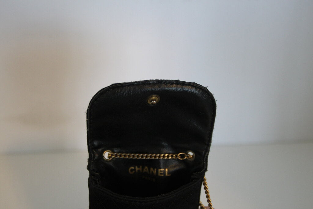 Chanel Vintage Micro Mini Quilted Black Fabric Flap Shoulder Bag