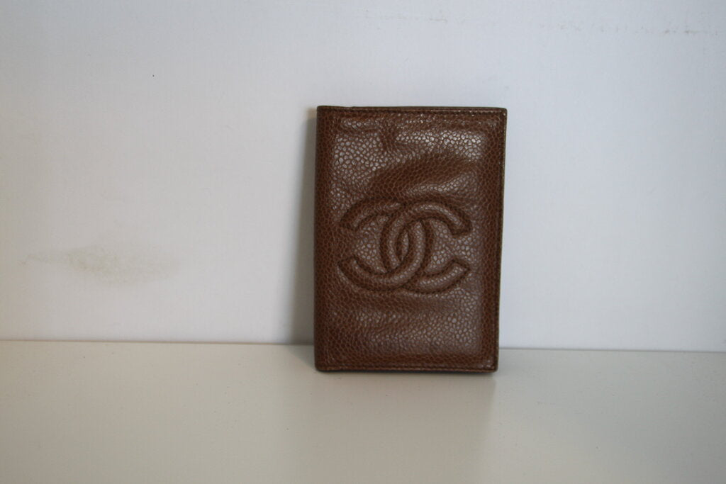 Chanel CC Tobacco Brown Caviar Leather Compact Wallet