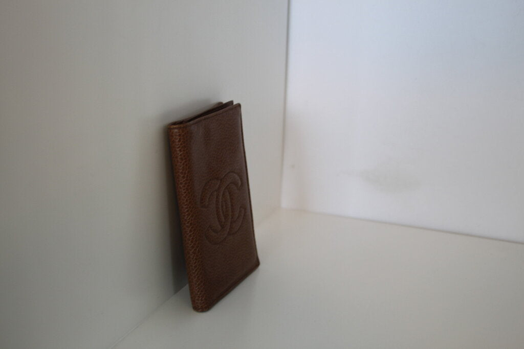 Chanel CC Tobacco Brown Caviar Leather Compact Wallet