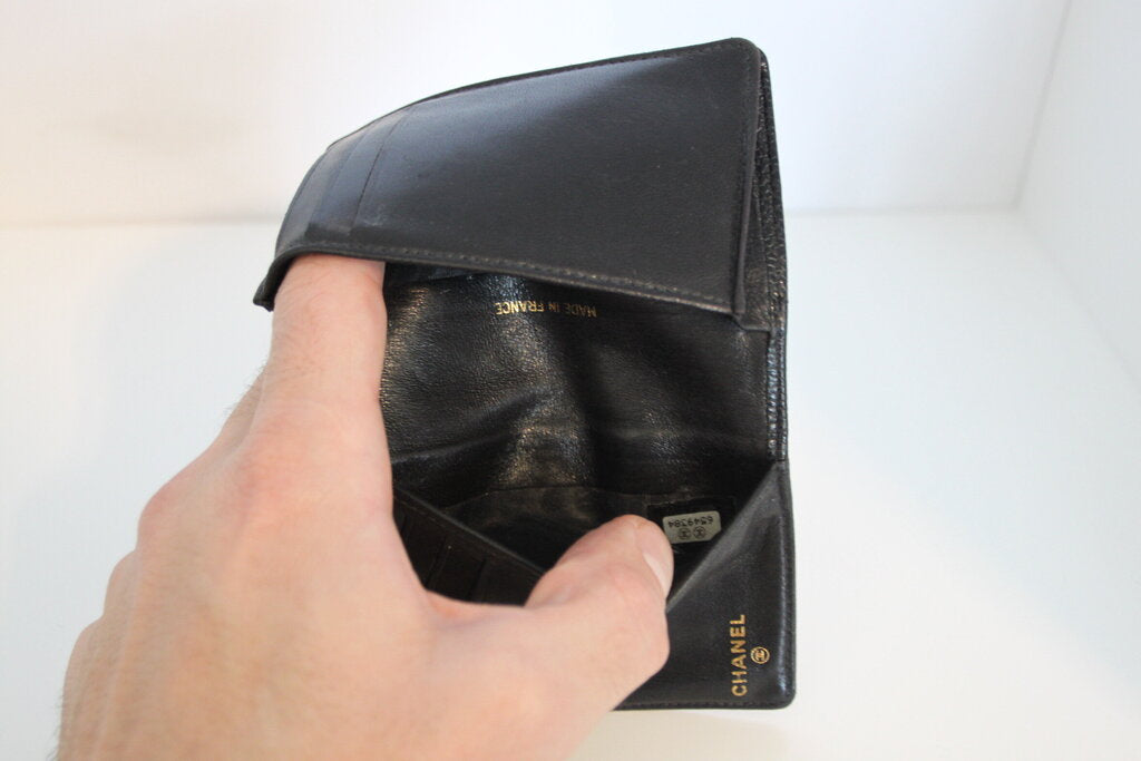 Chanel Vintage Black Caviar Leather Compact Wallet