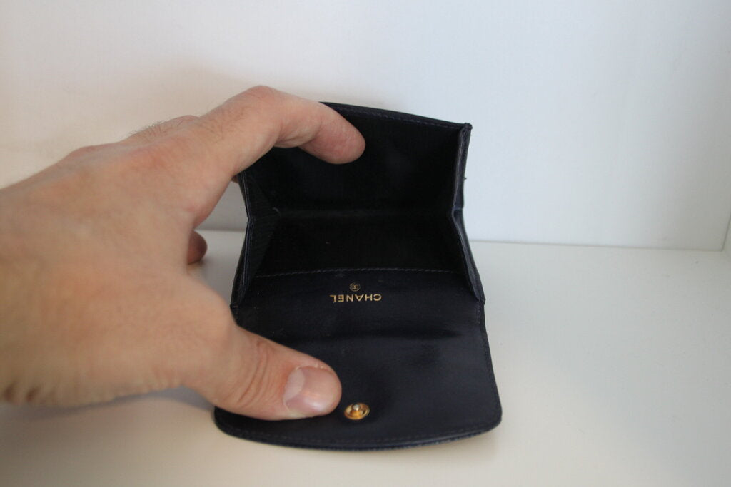 Chanel Vintage CC Logo Compact Flap Wallet - Blue Caviar Leather