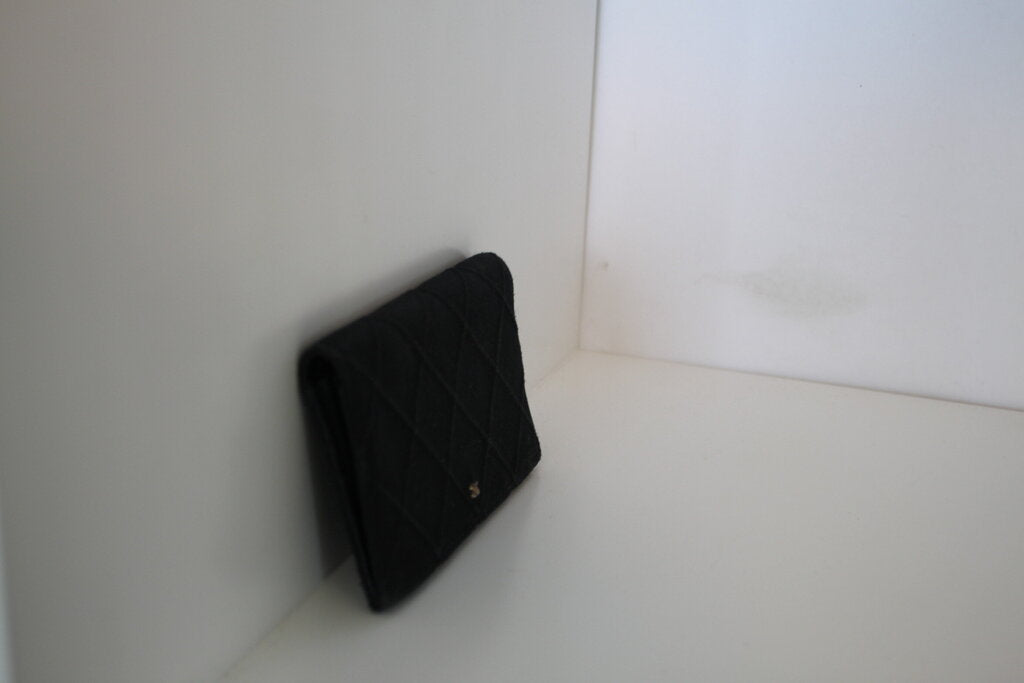 Chanel Vintage Quilted Black Textile Compact Wallet