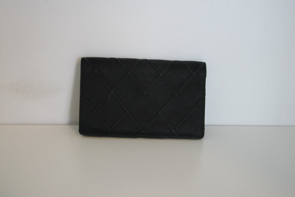 Chanel Vintage Quilted Black Textile Compact Wallet