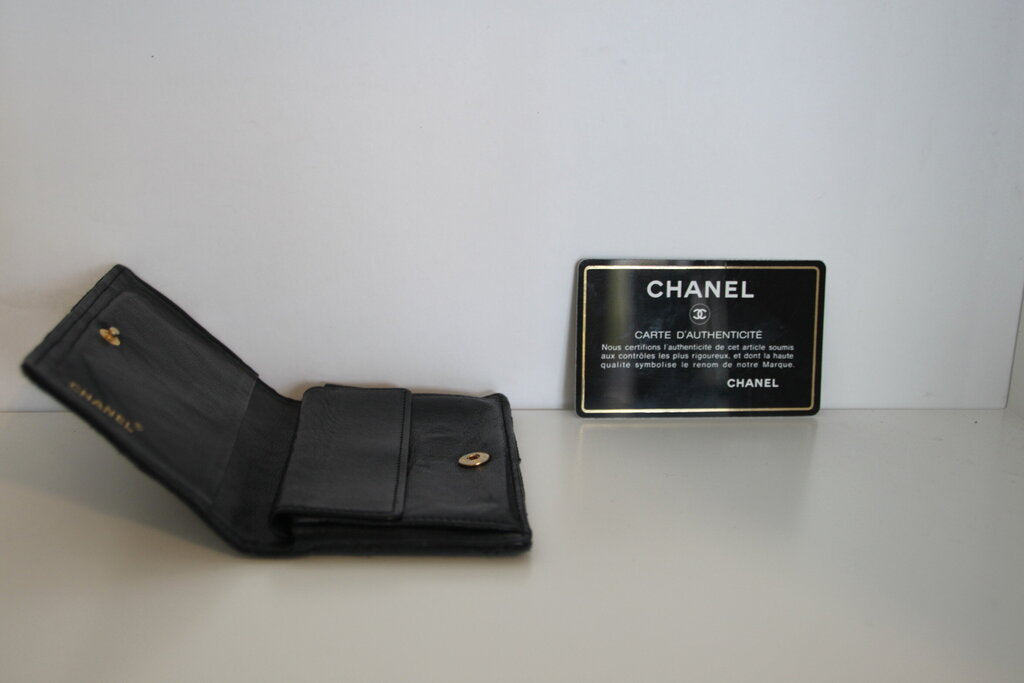 Chanel Vintage Quilted Black Textile Compact Wallet