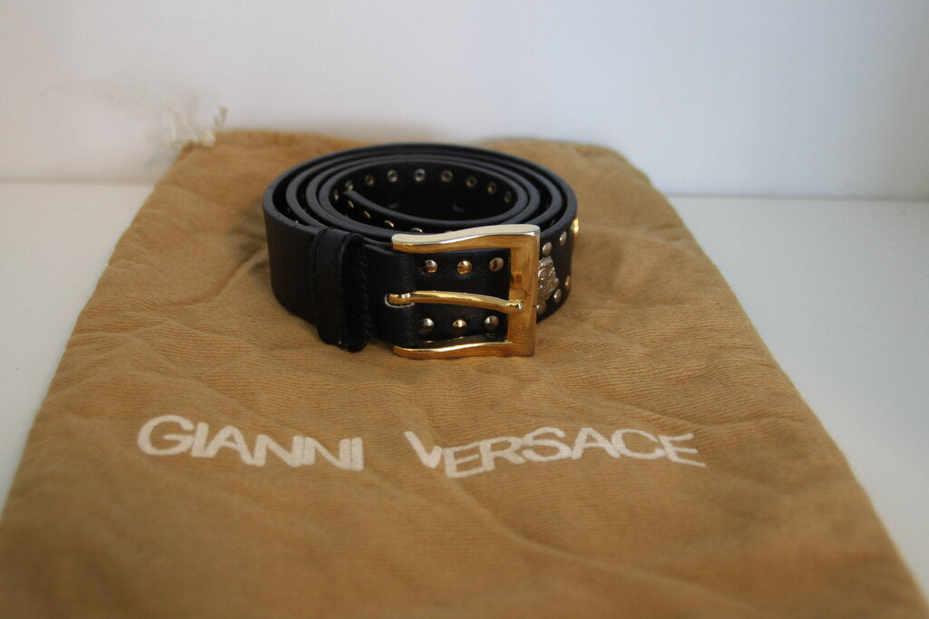 Gianni Versace Vintage Studded Black Leather Belt