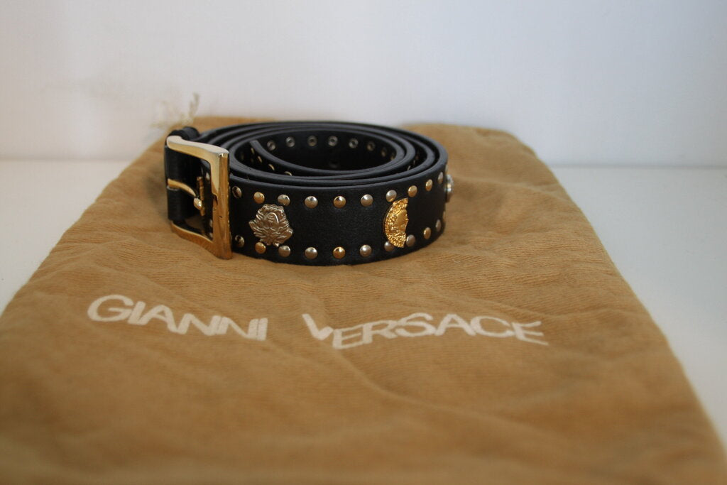 Gianni Versace Vintage Studded Black Leather Belt