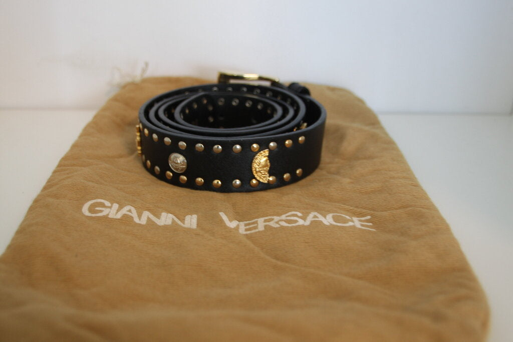 Gianni Versace Vintage Studded Black Leather Belt
