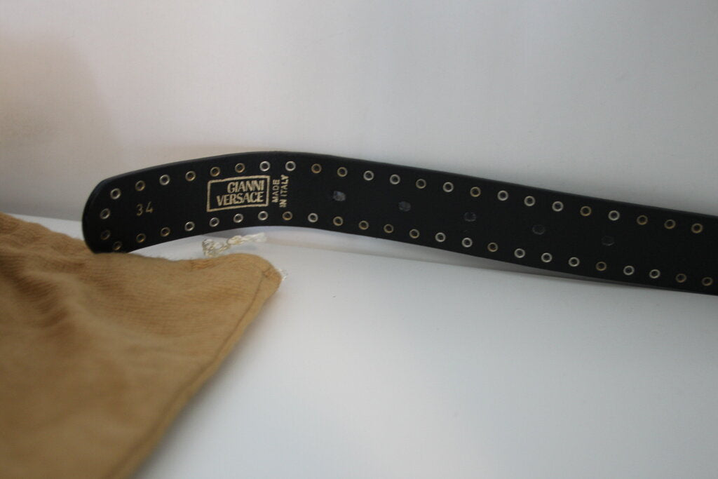 Gianni Versace Vintage Studded Black Leather Belt