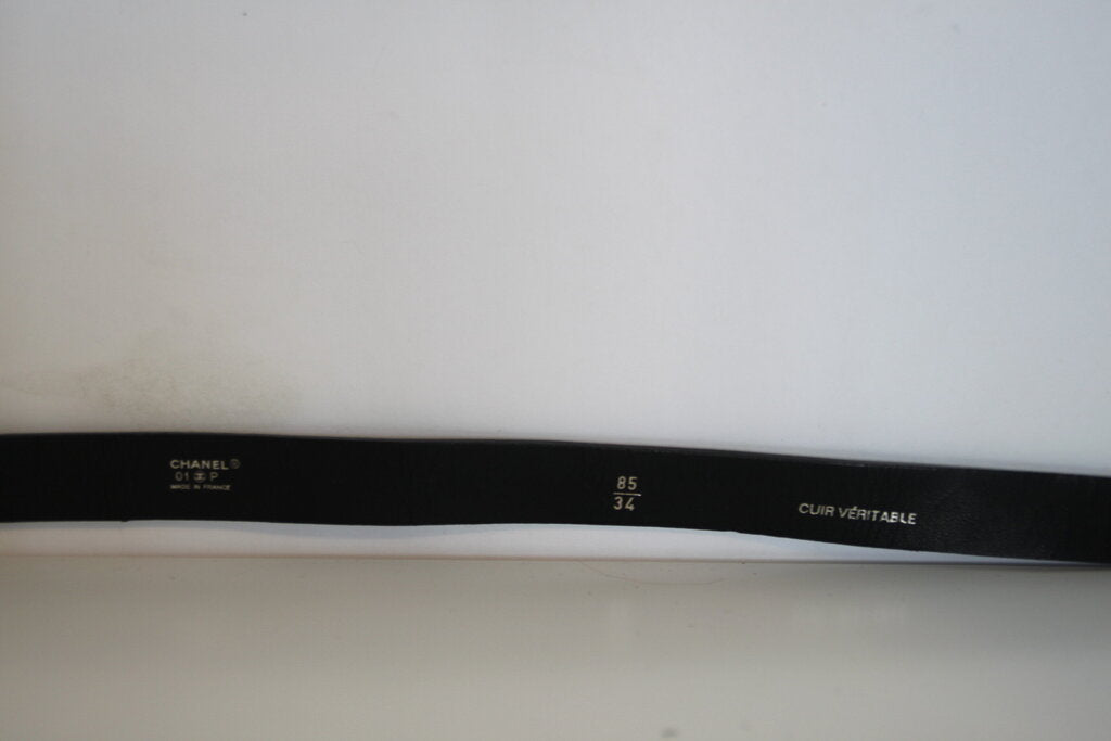 Chanel Vintage Coco Black Patent Leather Bar Belt - 85/34