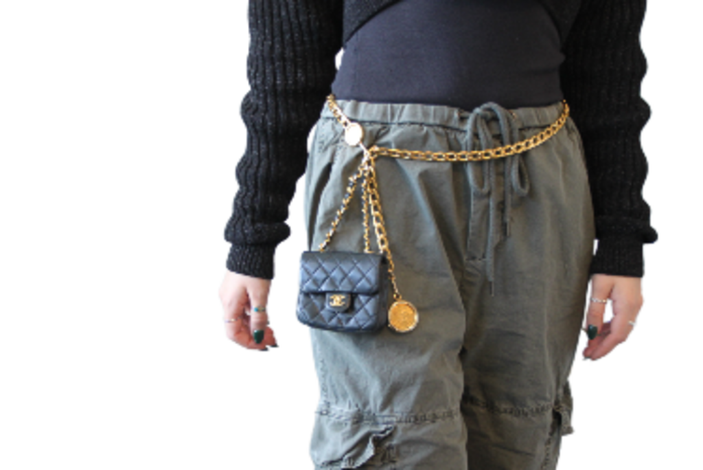 Chanel Vintage CC Black Leather Micro Mini Chain Belt Bag - Gold Hardware