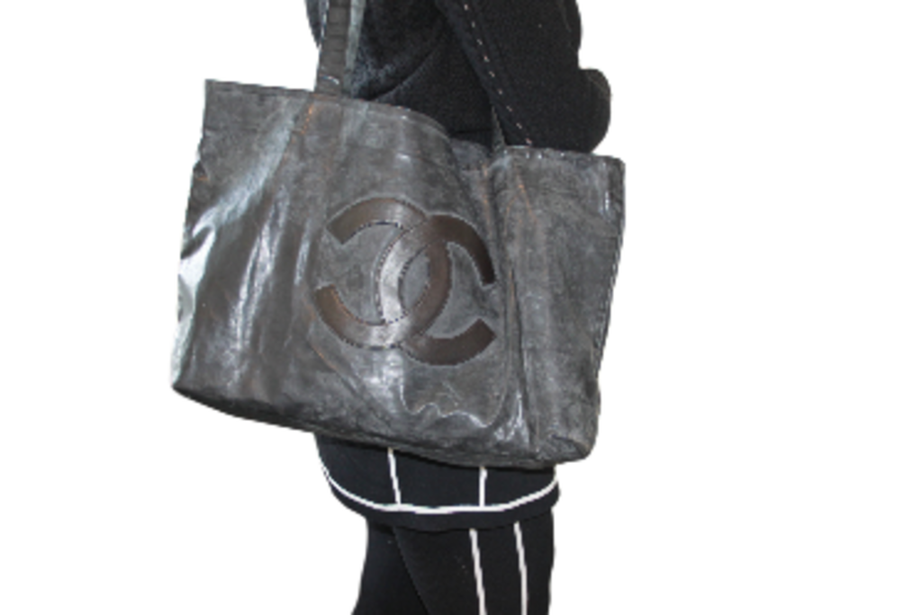 Chanel Vintage Large CC Logo Shopper Tote - Black Lambskin