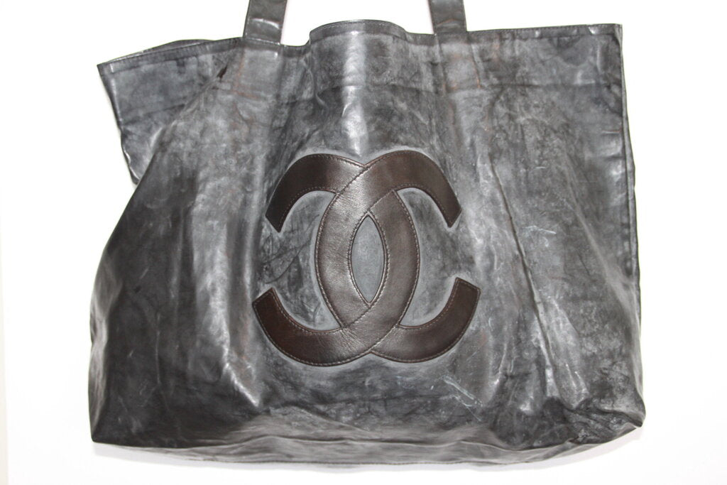 Chanel Vintage Large CC Logo Shopper Tote - Black Lambskin