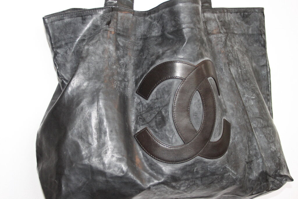 Chanel Vintage Large CC Logo Shopper Tote - Black Lambskin