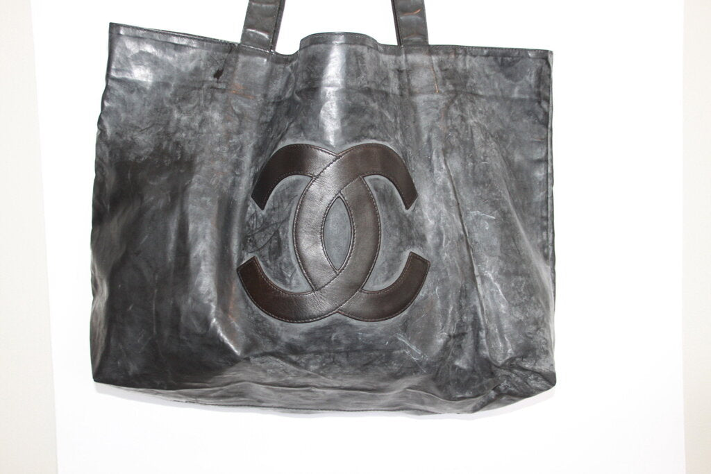 Chanel Vintage Large CC Logo Shopper Tote - Black Lambskin