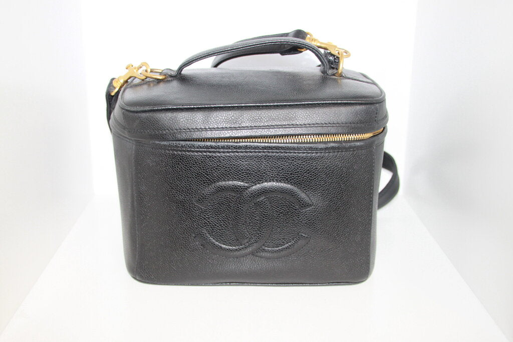 Chanel CC Logo Black Grained Calfskin Leather Vanity Bag