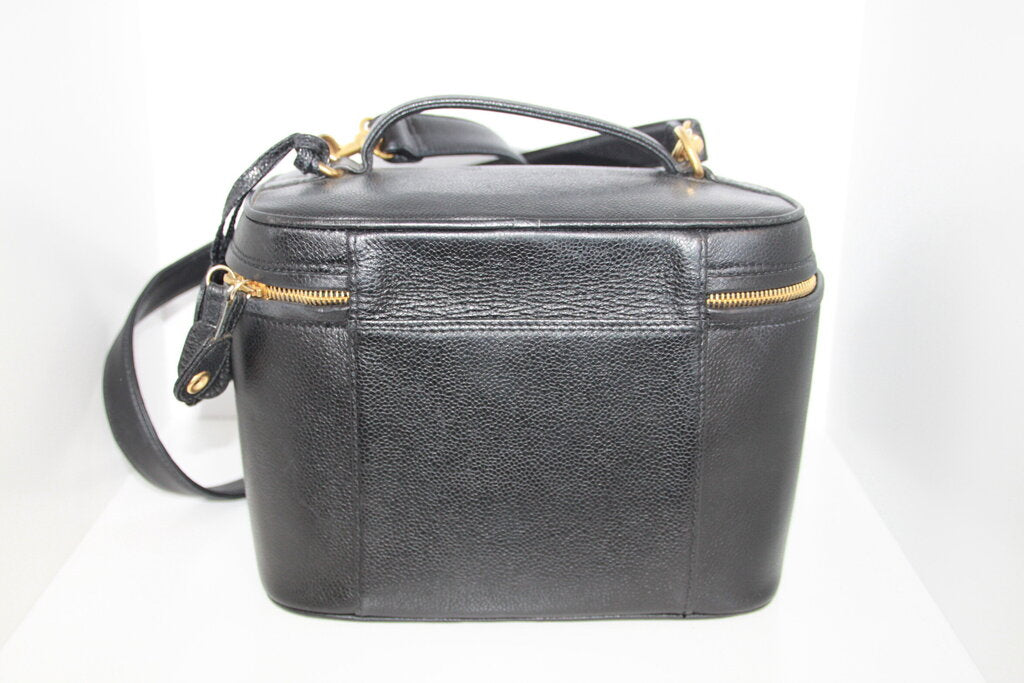 Chanel CC Logo Black Grained Calfskin Leather Vanity Bag