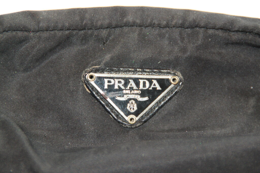 Prada Vintage Black Nylon Cosmetic Pouch Case Clutch