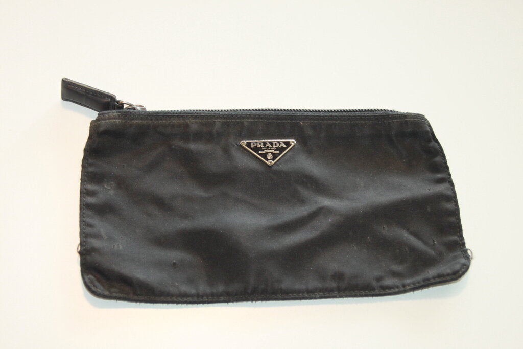 Prada Vintage Black Nylon Cosmetic Pouch Case Clutch