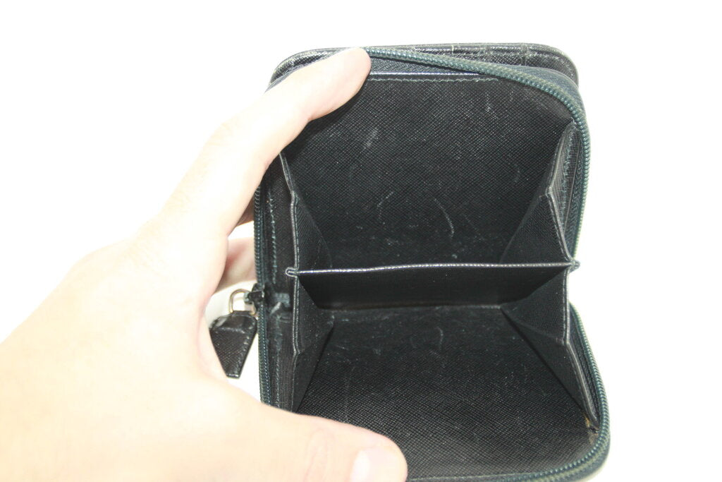Prada Saffiano Black Leather Bifold Wallet W/ Zip Coin Purse