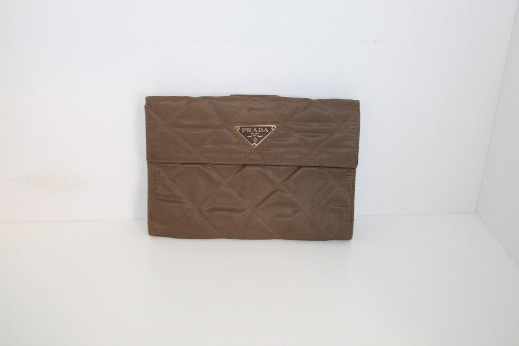 Prada Tessuto Quilted Khaki Nylon And Leather Wallet