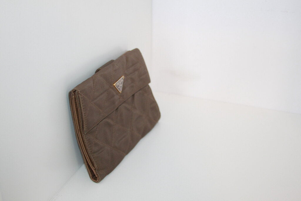 Prada Tessuto Quilted Khaki Nylon And Leather Wallet