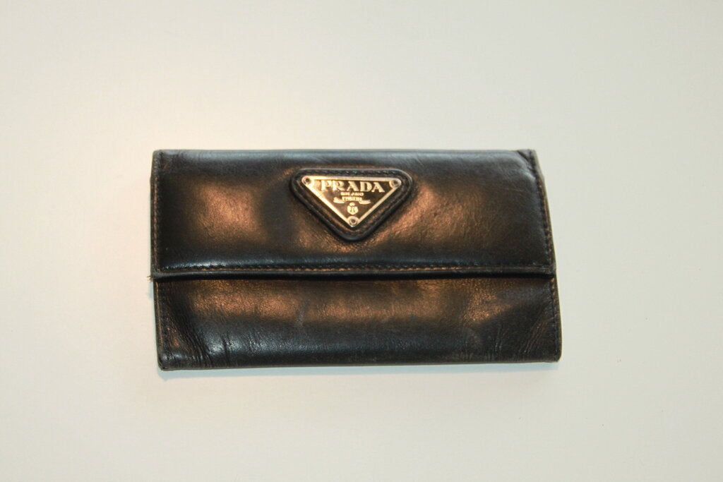 Prada Black Leather Flap Wallet