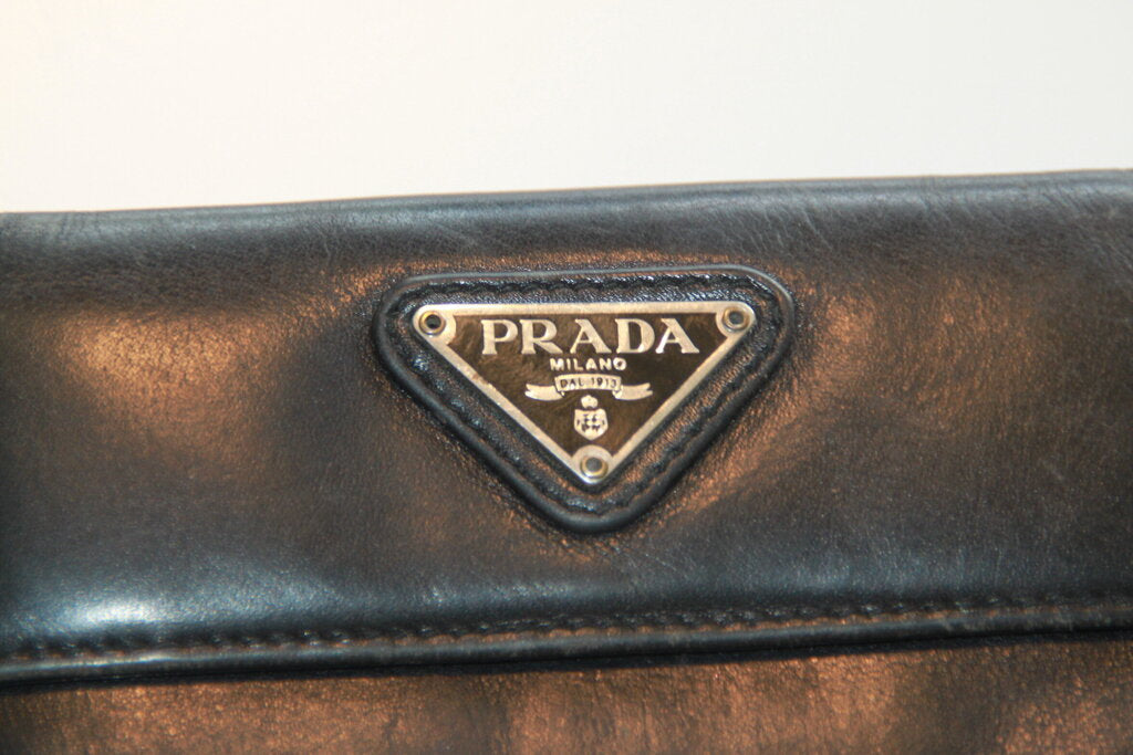 Prada Black Leather Flap Wallet