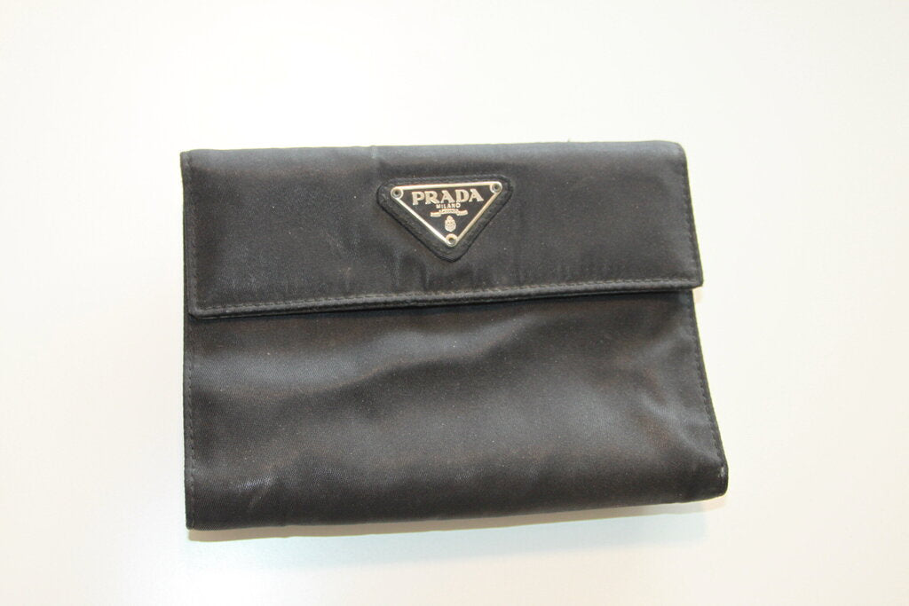 Prada Tessuto Nylon Black Saffiano Leather Wallet