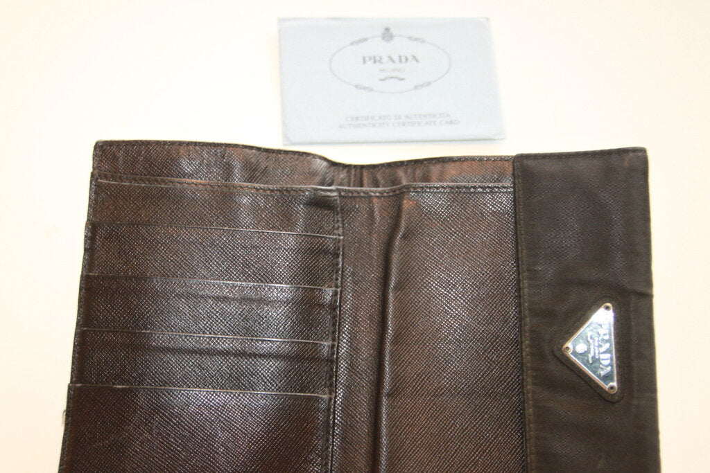 Prada Tessuto Nylon Black Saffiano Leather Wallet
