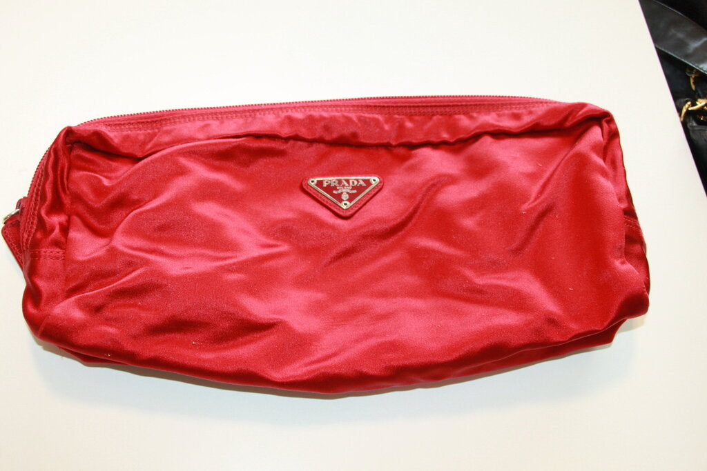 Prada Red Satin Tessuto Nylon Clutch Pouch