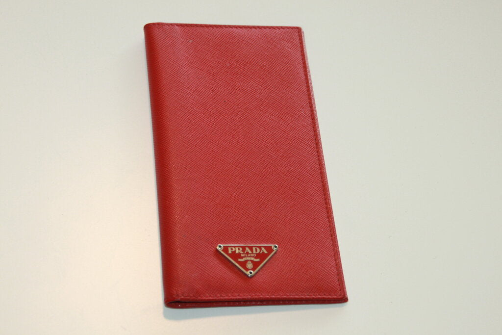 Prada Red Saffiano Leather Checkbook Cover