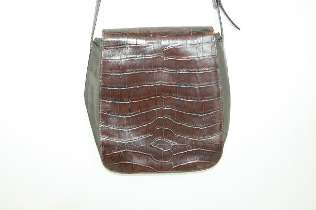 Prada Tessuto Croc-Embossed Leather Crossbody Bag