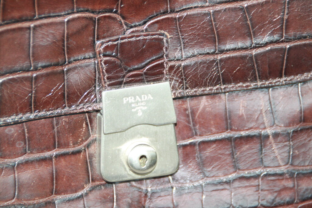 Prada Tessuto Croc-Embossed Leather Crossbody Bag