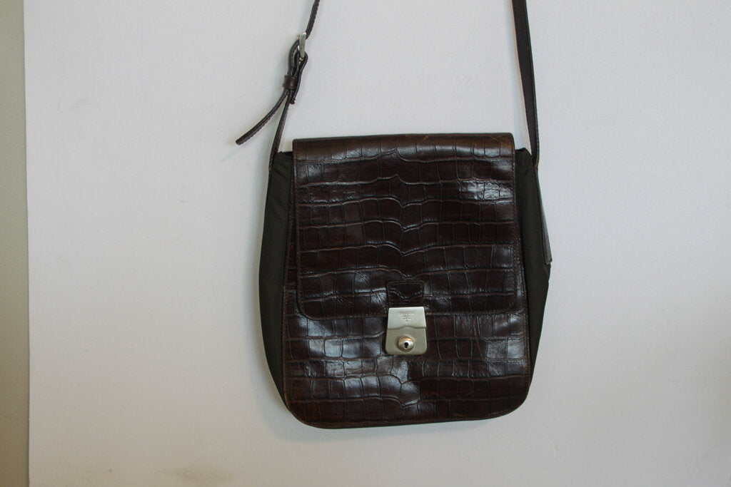 Prada Tessuto Croc-Embossed Leather Crossbody Bag